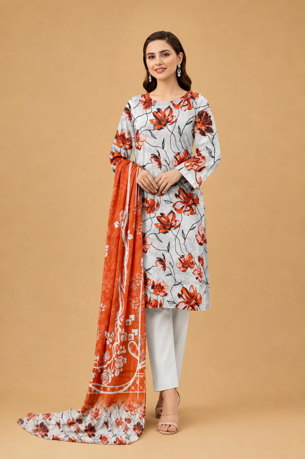 Coral Petals – Luxury Print Lawn 3 Piece Suit
