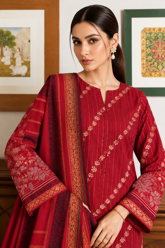 Navy Blue Dhanak 3 piece unstitched Pakistani suit back shirt design and dupatta | Anaya Haram