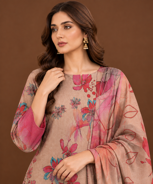 Pink floral printed Pakistani lawn suit for women