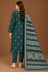 Emerald Green Heritage women's unstitched Dhanak suit with Multani shawl back view