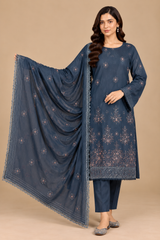 Midnight blue luxury embroidered lawn 3 piece unstitched suit with matching dupatta
