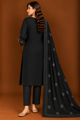 Black embroidered lawn unstitched suit back design with floral dupatta