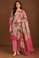 Blush pink floral 3 piece unstitched printed lawn suit for women