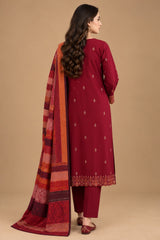 Maroon 3 Piece Unstitched Dhanak Suit with Warm Multani Shawl back view