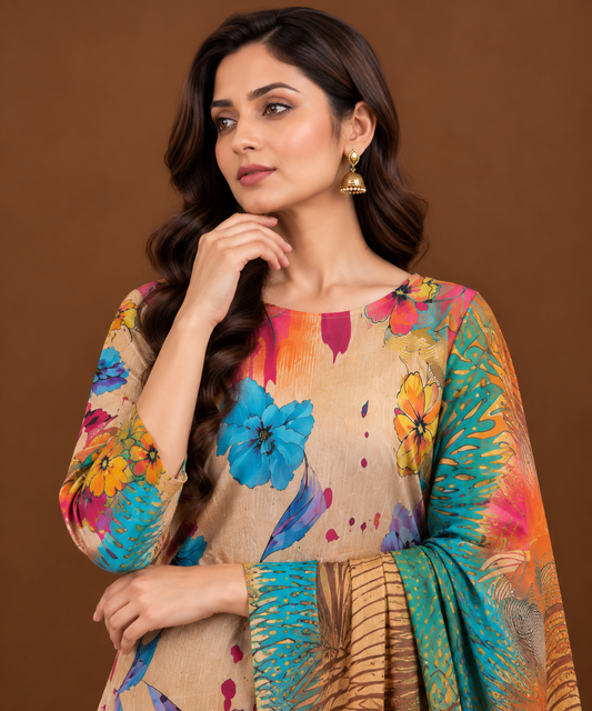 Multicolor floral printed Pakistani lawn suit for women
