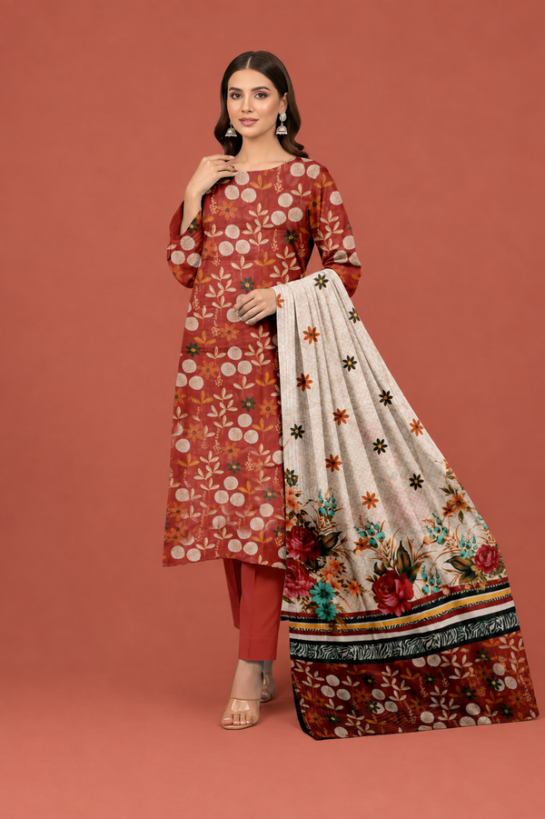 Rust Bloom – Luxury Print Lawn 3 Piece Suit