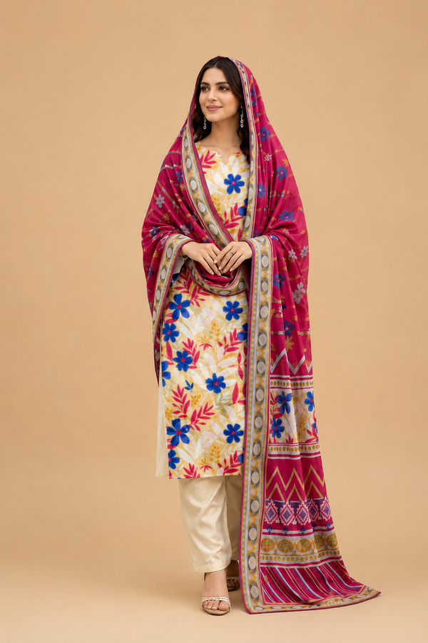 Magenta Bloom – Luxury Print Lawn 3 Piece Suit