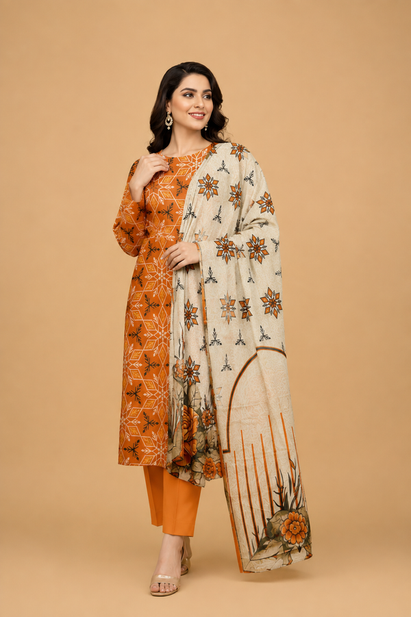 Amber Blossom – Luxury Print Lawn 3 Piece Suit