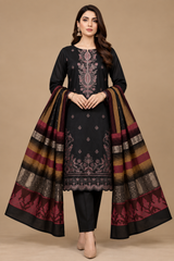 Black Embroidered 3 Piece Unstitched Dhanak Suit