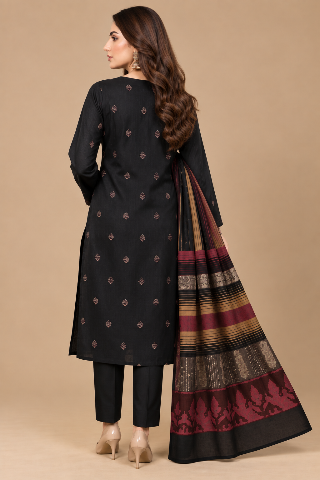 Black Embroidered 3 Piece Unstitched Dhanak Suit