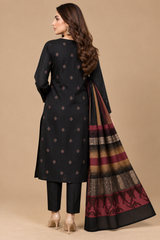 Black Embroidered 3 Piece Unstitched Dhanak Suit