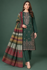 Emerald Green Botanical 3 Piece Unstitched Dhanak Suit with Multani Shawl