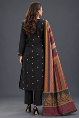 Midnight Black 3 Piece Unstitched Dhanak Suit with Warm Multani Shawl back view