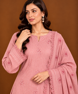 Dusty rose pink embroidered lawn suit floral embroidery close up