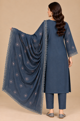 Midnight blue 3 piece unstitched lawn suit simple back with embroidered dupatta