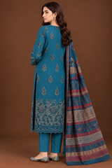 Pakistani 3 piece Dhanak winter suit in teal blue