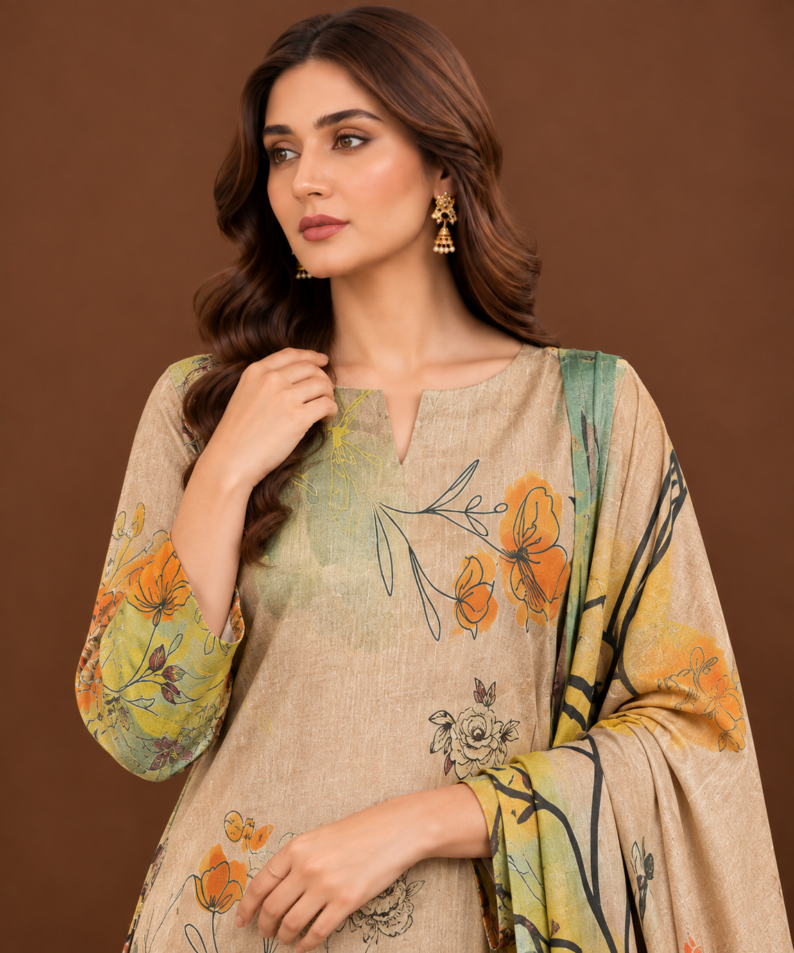 floral printed Pakistani lawn suit for women