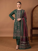 Forest Green embroidered winter Dhanak 3 piece unstitched Pakistani suit – dupatta and embroidery close-up | Anaya Haram
