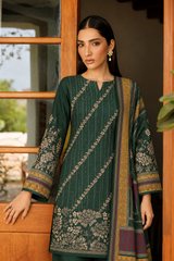 Dark Green Dhanak 3 piece unstitched Pakistani suit back shirt design and dupatta | Anaya Haram