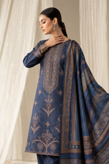 Navy Blue embroidered winter Dhanak 3 piece unstitched Pakistani suit – dupatta and embroidery close-up | Anaya Haram