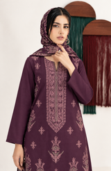 Plum Purple embroidered winter Dhanak 3 piece unstitched Pakistani suit – alternate outfit view | Anaya Haram
