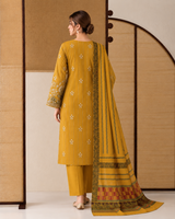 Mustard Yellow Dhanak 3 piece unstitched Pakistani suit back shirt design and dupatta | Anaya Haram