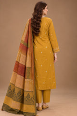 Mustard Gold 3 Piece Unstitched Dhanak Suit with Warm Multani Shawl back view