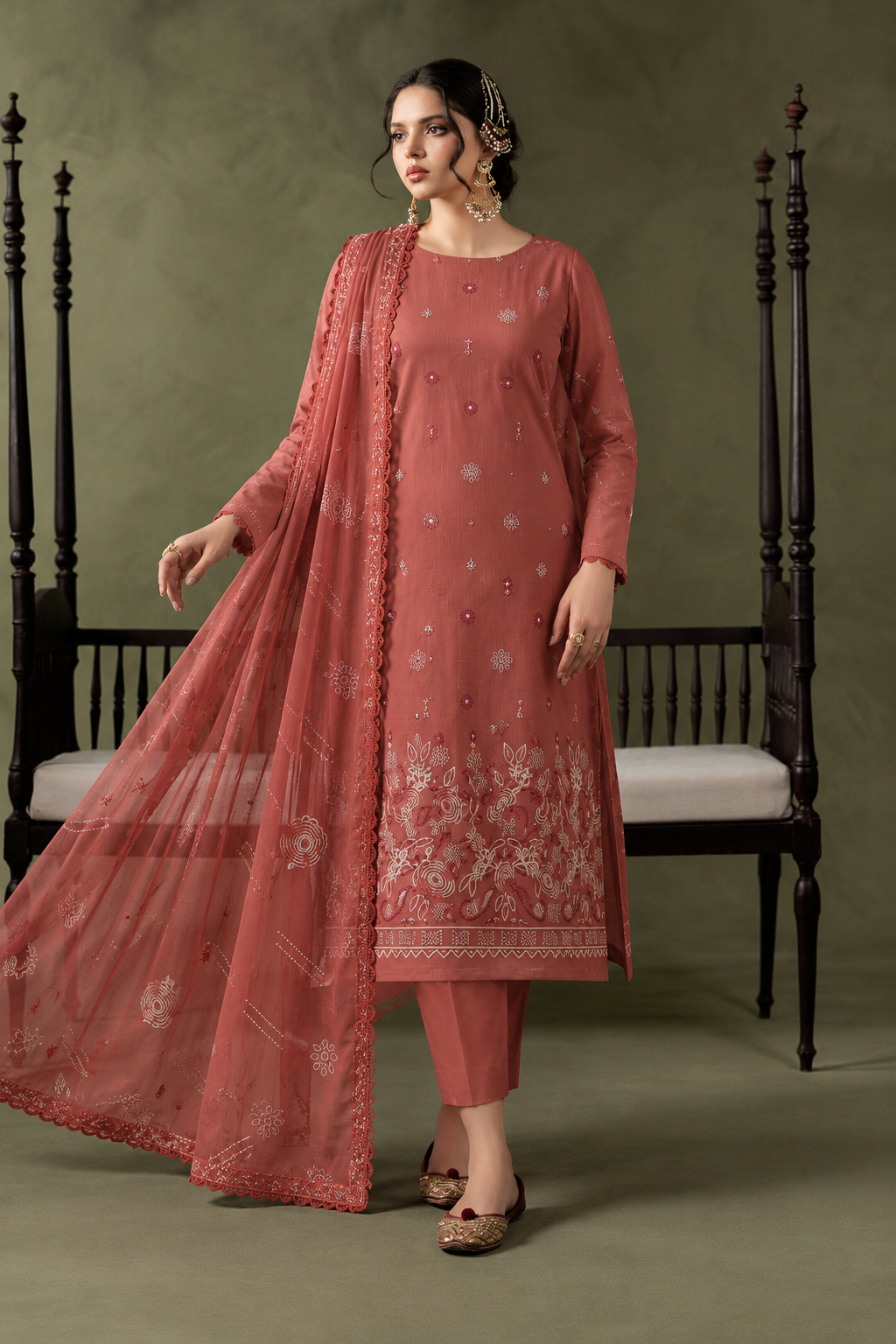 Dusty Rose winter Dhanak 3 piece unstitched suit back – Anaya Haram
