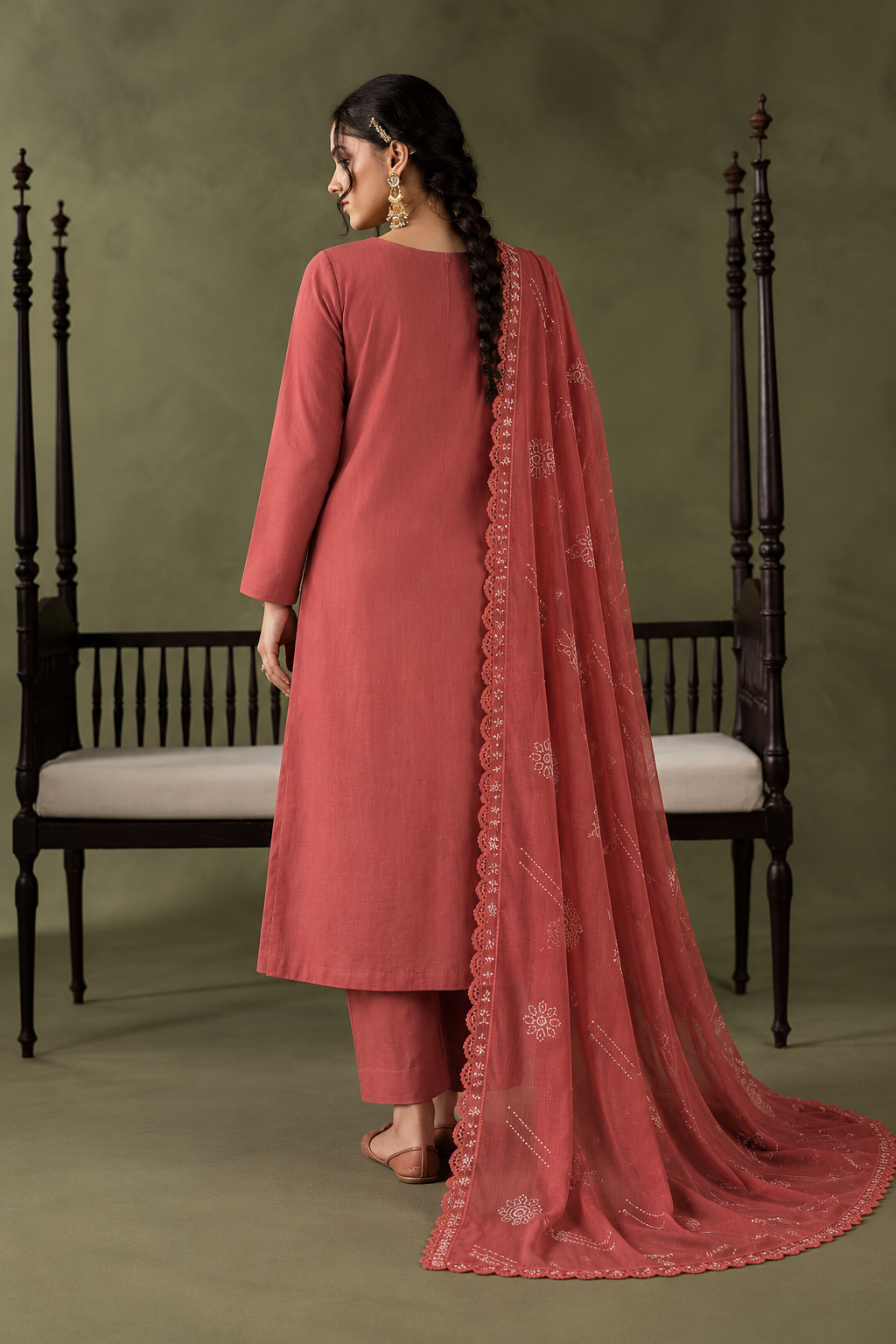 Dusty Rose winter Dhanak 3 piece unstitched suit detail – Anaya Haram