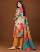 3 piece unstitched multicolor lawn suit with printed dupatta